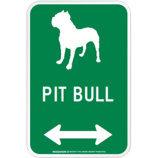 画像1: PIT BULL [MAGSIGN] シルエット＆矢印 アメリカン道路標識 英語犬種名 マグネット/ステッカー：グリーン (1)