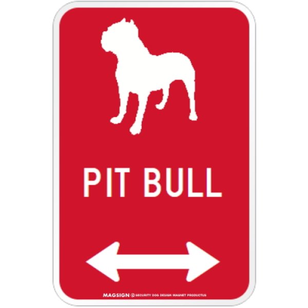 画像1: PIT BULL [MAGSIGN] シルエット＆矢印 アメリカン道路標識 英語犬種名 マグネット/ステッカー：レッド (1)
