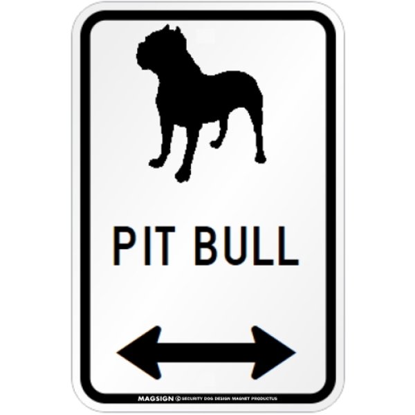 画像1: PIT BULL [MAGSIGN] シルエット＆矢印 アメリカン道路標識 英語犬種名 マグネット/ステッカー：ホワイト (1)