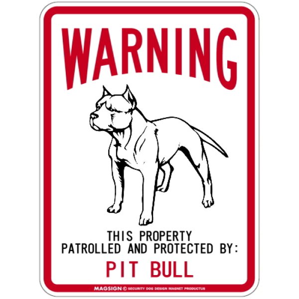 画像1: [MAGSIGN] PIT BULL 注意 英語 WARNING 警告/保護/警戒 車 屋外用 マグネット＆ステッカー 日本製：ピットブル (1)