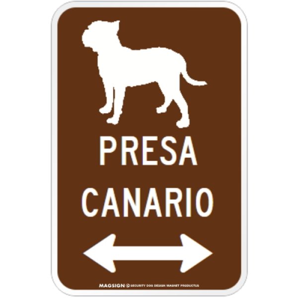 画像1: PRESA CANARIO [MAGSIGN] シルエット＆矢印 アメリカン道路標識 英語犬種名 マグネット/ステッカー：ブラウン (1)