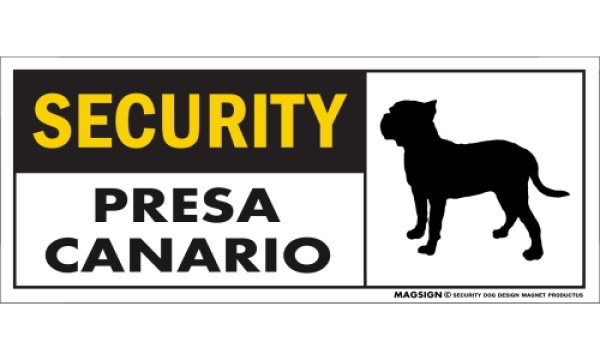 画像1: [MAGSIGN] プレサカナリオ セキュリティーマグネット＆ステッカー 英語 警備 防犯 SECURITY PRESA CANARIO 対象:車(ドア/ガラス/ボディ)・屋外(玄関扉/窓ガラス/メールポスト) 日本製 (1)