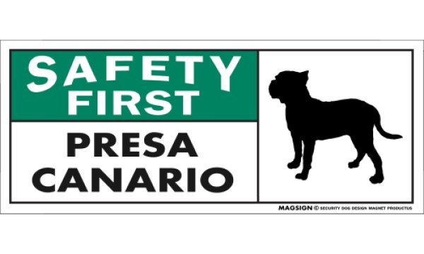 画像1: [MAGSIGN] プレサカナリオ マグネット＆ステッカー 英語 安全第一 SAFETY FIRST PRESA CANARIO 対象:車(ドア/ガラス/ボディ)・屋外(玄関扉/窓ガラス/メールポスト) 日本製 (1)