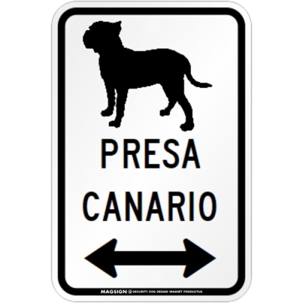 画像1: PRESA CANARIO [MAGSIGN] シルエット＆矢印 アメリカン道路標識 英語犬種名 マグネット/ステッカー：ホワイト (1)