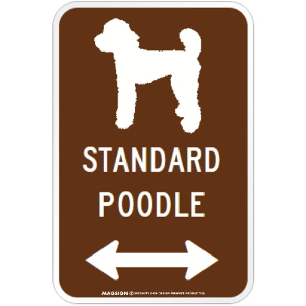 画像1: STANDARD POODLE [MAGSIGN] シルエット＆矢印 アメリカン道路標識 英語犬種名 マグネット/ステッカー：ブラウン (1)