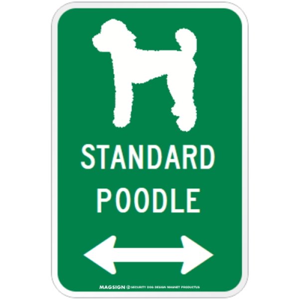 画像1: STANDARD POODLE [MAGSIGN] シルエット＆矢印 アメリカン道路標識 英語犬種名 マグネット/ステッカー：グリーン (1)