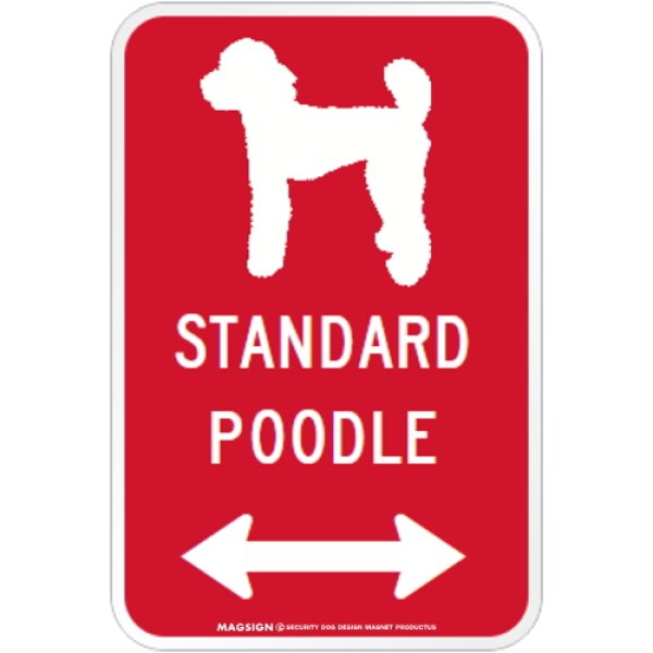 画像1: STANDARD POODLE [MAGSIGN] シルエット＆矢印 アメリカン道路標識 英語犬種名 マグネット/ステッカー：レッド (1)
