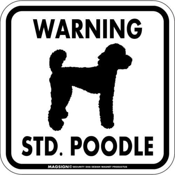 画像1: [MAGSIGN] WARNING STD. POODLE マグネット＆ステッカー：スタンダードプードル(ホワイト/イエロー/オレンジ) 注意 英語 正方形 車＆屋外用(防水性/耐光性) 日本製 [MAGSIGN] (1)