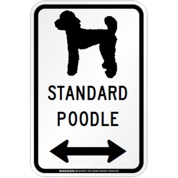 画像1: STANDARD POODLE [MAGSIGN] シルエット＆矢印 アメリカン道路標識 英語犬種名 マグネット/ステッカー：ホワイト (1)