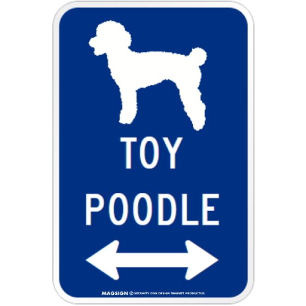 画像1: TOY POODLE [MAGSIGN] シルエット＆矢印 アメリカン道路標識 英語犬種名 マグネット/ステッカー：ブルー (1)