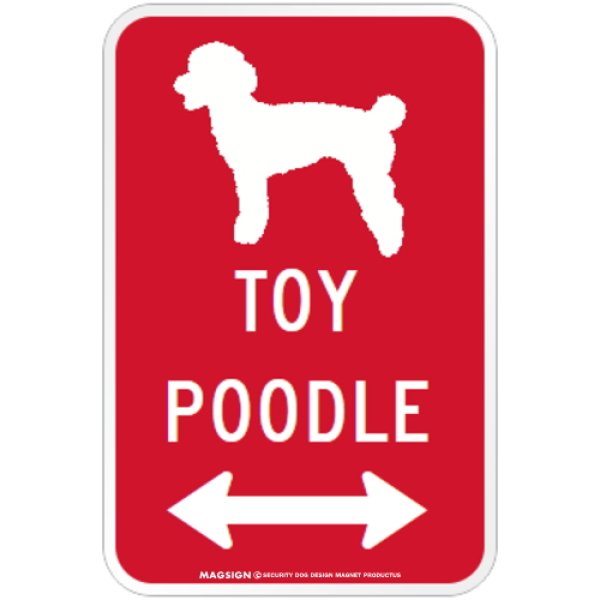 画像1: TOY POODLE [MAGSIGN] シルエット＆矢印 アメリカン道路標識 英語犬種名 マグネット/ステッカー：レッド (1)