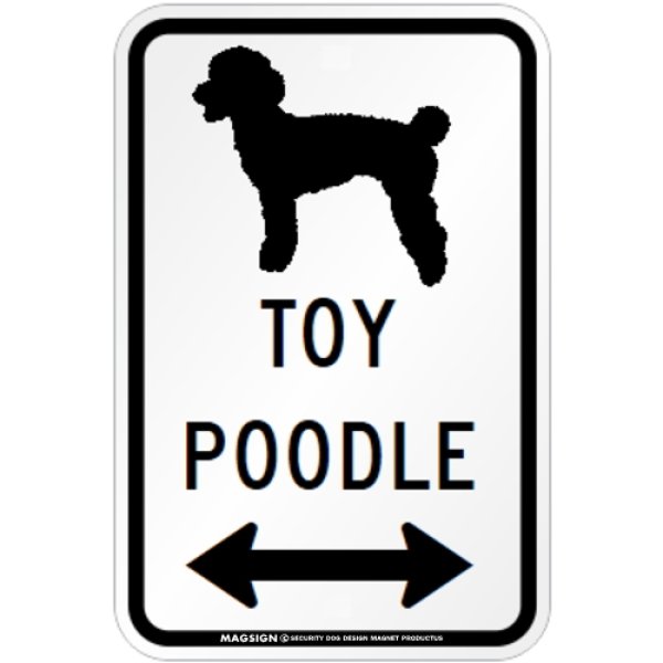 画像1: TOY POODLE [MAGSIGN] シルエット＆矢印 アメリカン道路標識 英語犬種名 マグネット/ステッカー：ホワイト (1)