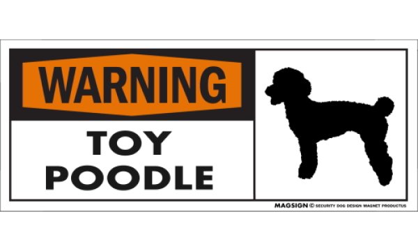 画像1: [MAGSIGN] トイプードル 注意警告マグネット＆ステッカー(黒オレンジ色) 英語 WARNING TOY POODLE 対象:車(ドア/ガラス/ボディ)・屋外(玄関扉/窓ガラス/メールポスト) 日本製 (1)