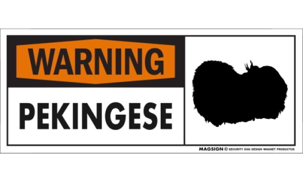 画像1: [MAGSIGN] ペキニーズ 注意警告マグネット＆ステッカー(黒オレンジ色) 英語 WARNING PEKINGESE 対象:車(ドア/ガラス/ボディ)・屋外(玄関扉/窓ガラス/メールポスト) 日本製 (1)