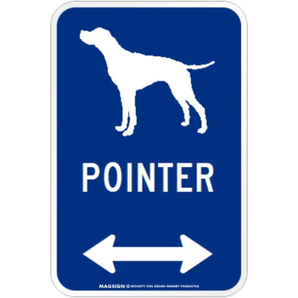 画像1: POINTER [MAGSIGN] シルエット＆矢印 アメリカン道路標識 英語犬種名 マグネット/ステッカー：ブルー (1)