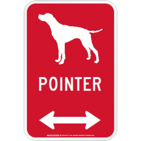 画像1: POINTER [MAGSIGN] シルエット＆矢印 アメリカン道路標識 英語犬種名 マグネット/ステッカー：レッド (1)