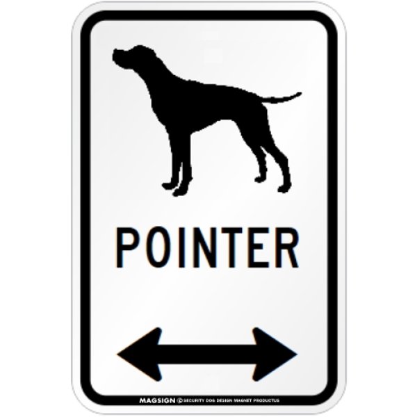画像1: POINTER [MAGSIGN] シルエット＆矢印 アメリカン道路標識 英語犬種名 マグネット/ステッカー：ホワイト (1)