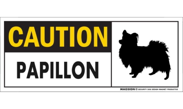 画像1: [MAGSIGN] パピヨン マグネット＆ステッカー 英語 警戒 CAUTION PAPILLON 対象:車(ドア/ガラス/ボディ)・屋外(玄関扉/窓ガラス/メールポスト) 日本製 (1)