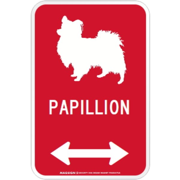 画像1: PAPILLON [MAGSIGN] シルエット＆矢印 アメリカン道路標識 英語犬種名 マグネット/ステッカー：レッド (1)