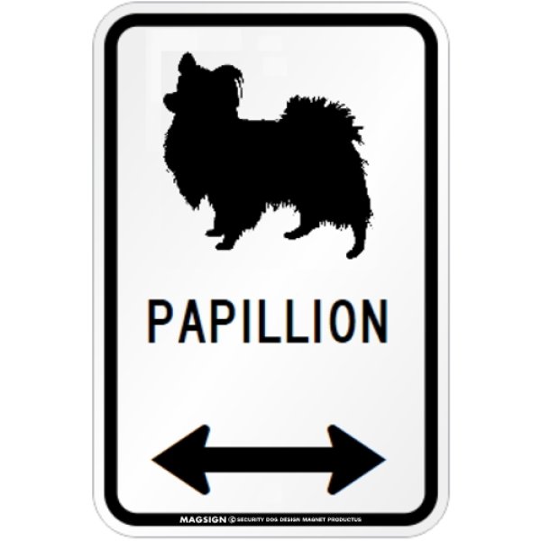 画像1: PAPILLON [MAGSIGN] シルエット＆矢印 アメリカン道路標識 英語犬種名 マグネット/ステッカー：ホワイト (1)