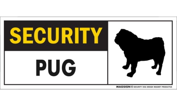 画像1: [MAGSIGN] パグ セキュリティーマグネット＆ステッカー 英語 警備 防犯 SECURITY PUG 対象:車(ドア/ガラス/ボディ)・屋外(玄関扉/窓ガラス/メールポスト) 日本製 (1)