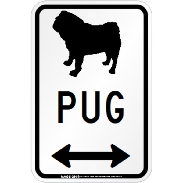 画像1: PUG [MAGSIGN] シルエット＆矢印 アメリカン道路標識 英語犬種名 マグネット/ステッカー：ホワイト (1)