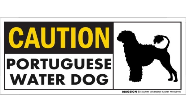 画像1: [MAGSIGN] ポーチュギーズウォータードッグ(ライオンカット) マグネット＆ステッカー 英語 警戒 CAUTION PORTUGUESE WATER DOG 対象:車(ドア/ガラス/ボディ)・屋外(玄関扉/窓ガラス/メールポスト) 日本製 (1)