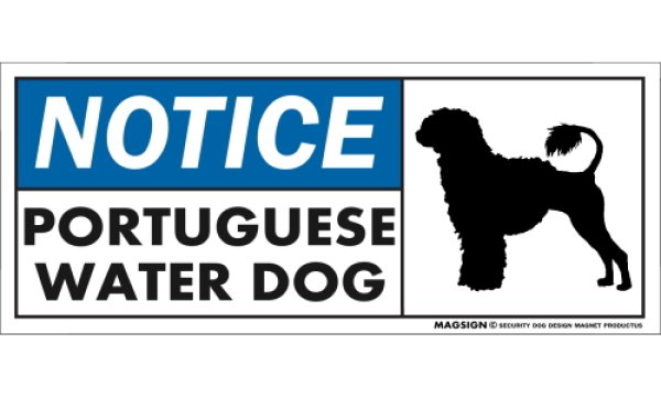 画像1: [MAGSIGN] ポーチュギーズウォータードッグ(ライオンカット) マグネット＆ステッカー 英語 お知らせ NOTICE PORTUGUESE WATER DOG 対象:車(ドア/ガラス/ボディ)・屋外(玄関扉/窓ガラス/メールポスト) 日本製 (1)