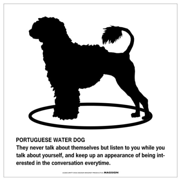 画像1: PORTUGUESE WATER DOG'S POEM [MAGSIGN] ポエムシリーズ マグネット＆ステッカー 防水/耐水・耐光性 日本製 英語＆シルエット：ポーチュギーズウォータードッグL（ホワイト/イエロー） (1)