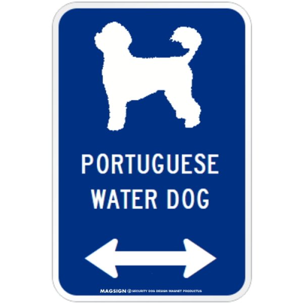画像1: PORTUGUESE WATER DOG [MAGSIGN] シルエット＆矢印 アメリカン道路標識 英語犬種名 マグネット/ステッカー：ブルー (1)
