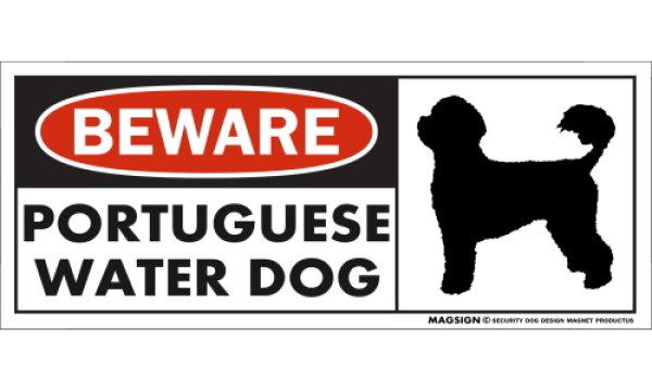 画像1: [MAGSIGN] ポーチュギーズウォータードッグ マグネット＆ステッカー 犬 注意 英語 BEWARE PORTUGUESE WATER DOG 対象:車(ドア/ガラス/ボディ)・屋外(玄関扉/窓ガラス/メールポスト) 日本製 (1)