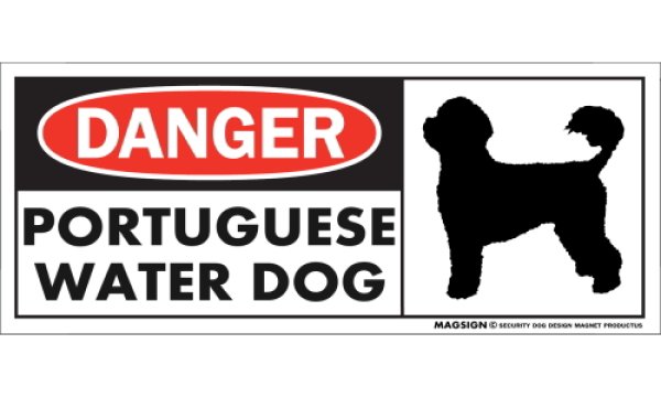 画像1: [MAGSIGN] ポーチュギーズウォータードッグ マグネット＆ステッカー 英語 危ない 危険 DANGER PORTUGUESE WATER DOG 対象:車(ドア/ガラス/ボディ)・屋外(玄関扉/窓ガラス/メールポスト) 日本製 (1)