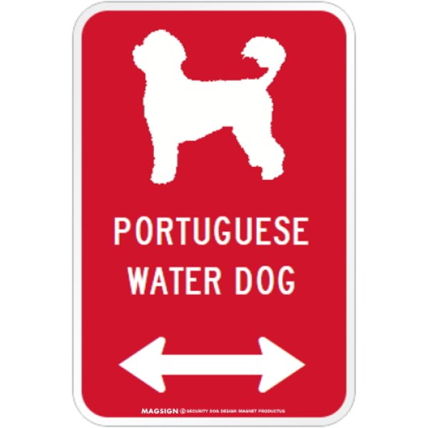 画像1: PORTUGUESE WATER DOG [MAGSIGN] シルエット＆矢印 アメリカン道路標識 英語犬種名 マグネット/ステッカー：レッド (1)