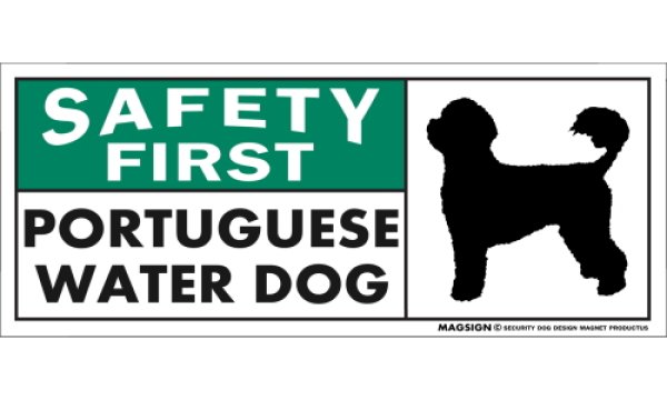 画像1: [MAGSIGN] ポーチュギーズウォータードッグ マグネット＆ステッカー 英語 安全第一 SAFETY FIRST PORTUGUESE WATER DOG 対象:車(ドア/ガラス/ボディ)・屋外(玄関扉/窓ガラス/メールポスト) 日本製 (1)