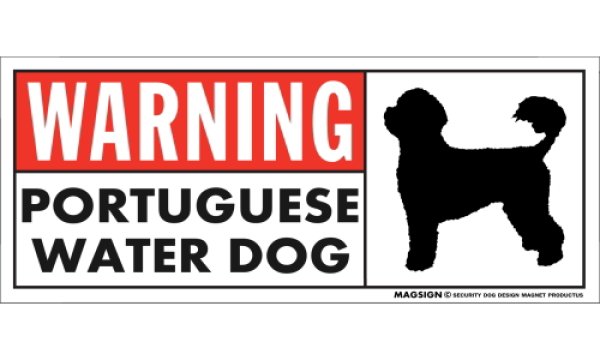 画像1: [MAGSIGN] ポーチュギーズウォータードッグ 注意マグネット＆ステッカー 英語 警戒/警告 WARNING PORTUGUESE WATER DOG 対象:車(ドア/ガラス/ボディ)・屋外(玄関扉/窓ガラス/メールポスト) 日本製 (1)