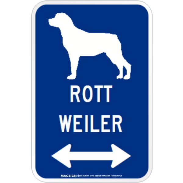 画像1: ROTTWEILER [MAGSIGN] シルエット＆矢印 アメリカン道路標識 英語犬種名 マグネット/ステッカー：ブルー (1)