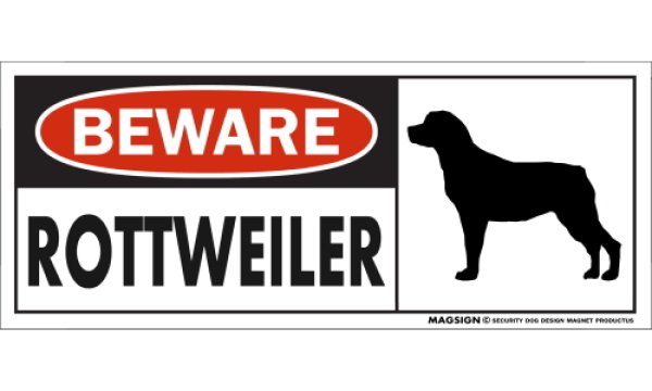 画像1: [MAGSIGN] ロットワイラー マグネット＆ステッカー 犬 注意 英語 BEWARE ROTTWEILER 対象:車(ドア/ガラス/ボディ)・屋外(玄関扉/窓ガラス/メールポスト) 日本製 (1)