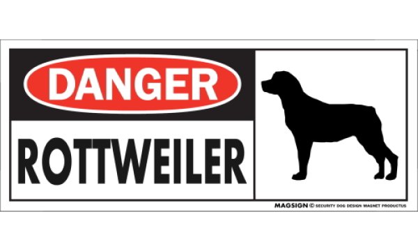 画像1: [MAGSIGN] ロットワイラー マグネット＆ステッカー 英語 危ない 危険 DANGER ROTTWEILER 対象:車(ドア/ガラス/ボディ)・屋外(玄関扉/窓ガラス/メールポスト) 日本製 (1)