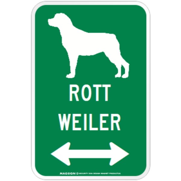 画像1: ROTTWEILER [MAGSIGN] シルエット＆矢印 アメリカン道路標識 英語犬種名 マグネット/ステッカー：グリーン (1)