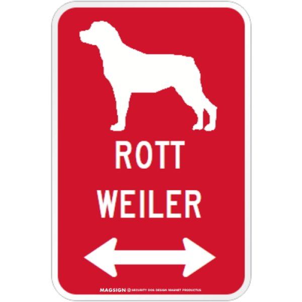 画像1: ROTTWEILER [MAGSIGN] シルエット＆矢印 アメリカン道路標識 英語犬種名 マグネット/ステッカー：レッド (1)