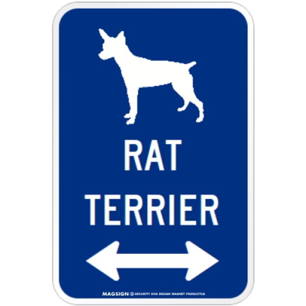 画像1: RAT TERRIER [MAGSIGN] シルエット＆矢印 アメリカン道路標識 英語犬種名 マグネット/ステッカー：ブルー (1)
