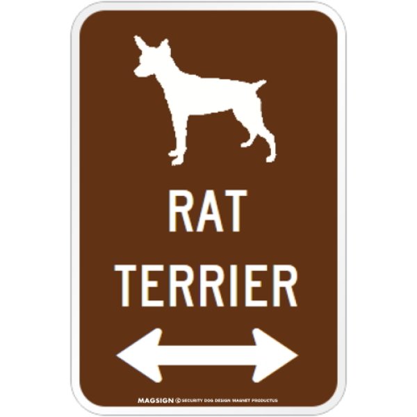 画像1: RAT TERRIER [MAGSIGN] シルエット＆矢印 アメリカン道路標識 英語犬種名 マグネット/ステッカー：ブラウン (1)