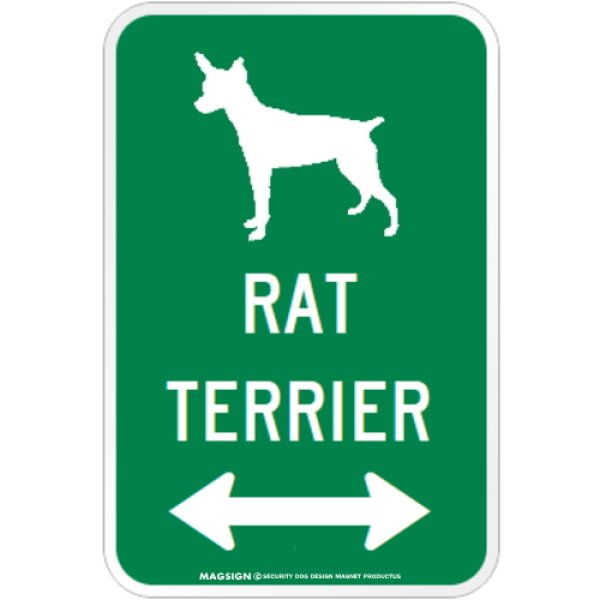 画像1: RAT TERRIER [MAGSIGN] シルエット＆矢印 アメリカン道路標識 英語犬種名 マグネット/ステッカー：グリーン (1)