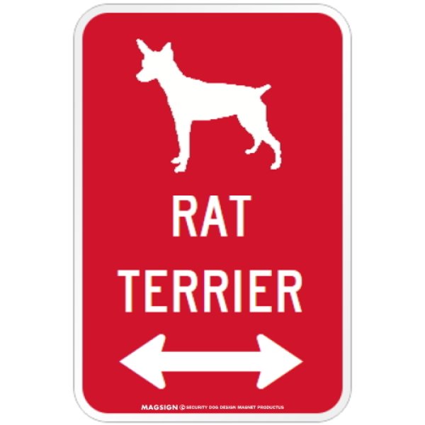 画像1: RAT TERRIER [MAGSIGN] シルエット＆矢印 アメリカン道路標識 英語犬種名 マグネット/ステッカー：レッド (1)