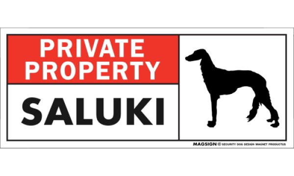 画像1: [MAGSIGN] サルーキ マグネット＆ステッカー 犬 英語 私的所有権・プライベート PRIVATE PROPERTY SALUKI 対象:車(ドア/ガラス/ボディ)・屋外(玄関扉/窓ガラス/メールポスト) 日本製 (1)