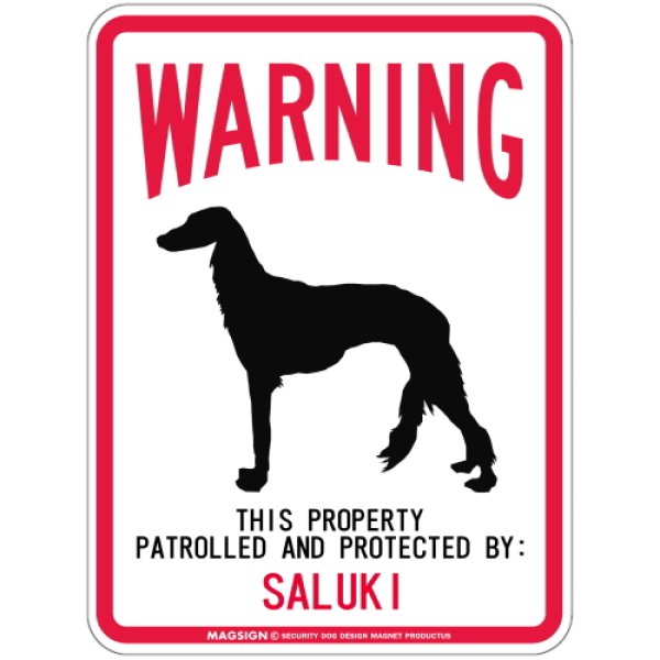 画像1: WARNING PATROLLED AND PROTECTED SALUKI マグネットサイン：サルーキ (1)