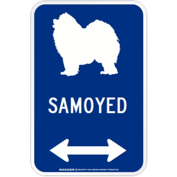 画像1: SAMOYED [MAGSIGN] シルエット＆矢印 アメリカン道路標識 英語犬種名 マグネット/ステッカー：ブルー (1)