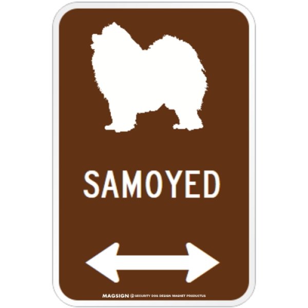 画像1: SAMOYED [MAGSIGN] シルエット＆矢印 アメリカン道路標識 英語犬種名 マグネット/ステッカー：ブラウン (1)