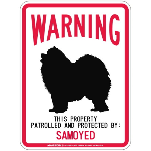 画像1: [MAGSIGN] SAMOYED 注意 英語 WARNING 警告/保護/警戒 車 屋外用 マグネット＆ステッカー 日本製：サモエド (1)