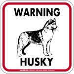 画像1: [MAGSIGN] WARNING HUSKY マグネット＆ステッカー：ハスキー(ホワイト/イエロー/オレンジ) 注意 英語 正方形 車＆屋外用(防水性/耐光性) 日本製 (1)